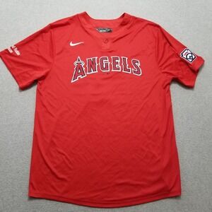Los Angeles Anaheim Angels Jersey Mens Large Red Baseball Henley Nike‎ 15